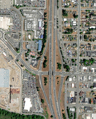 aerial view of the I5 / 4th Street interchange